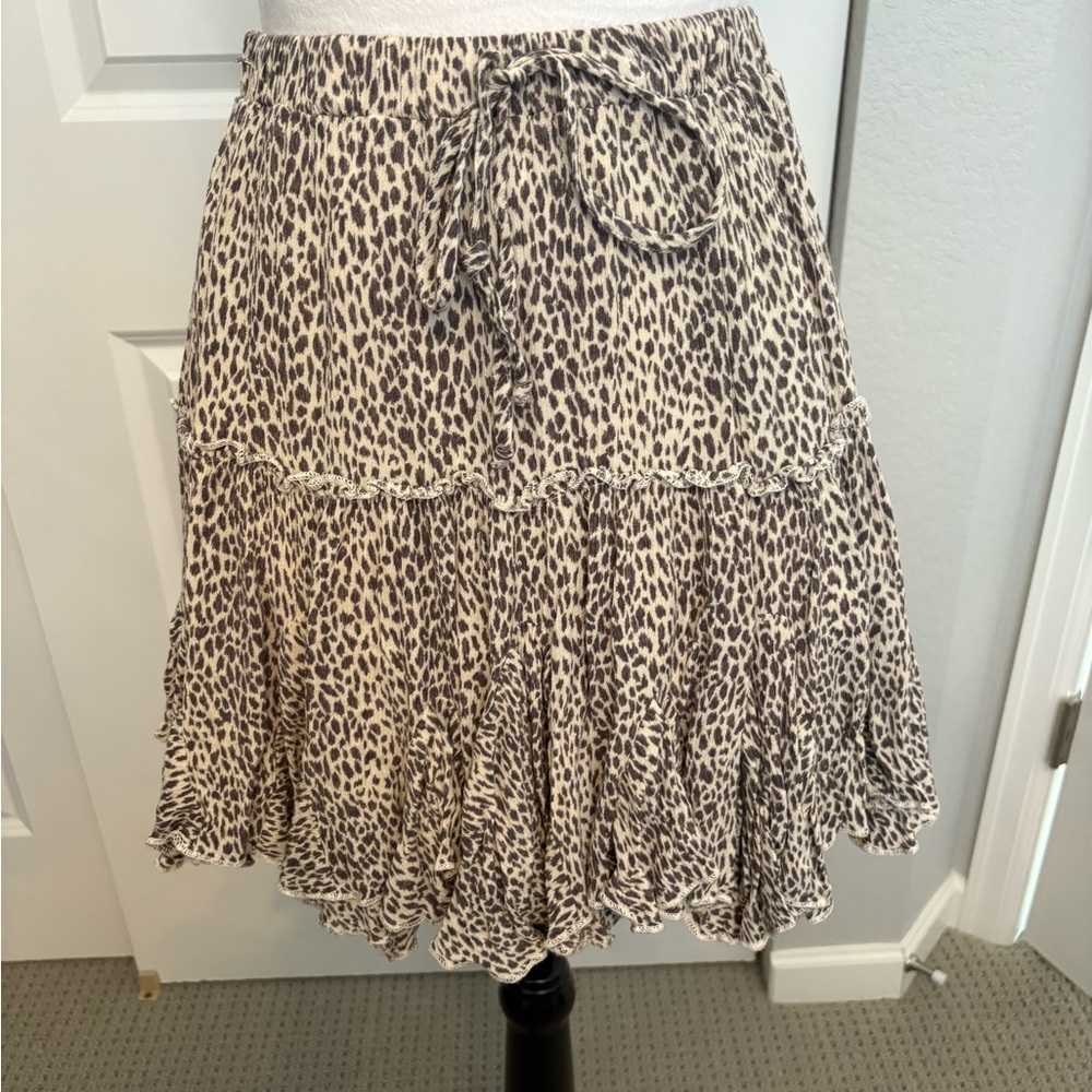 By Together Tan Skater Skirt with Ruffled Tie Front